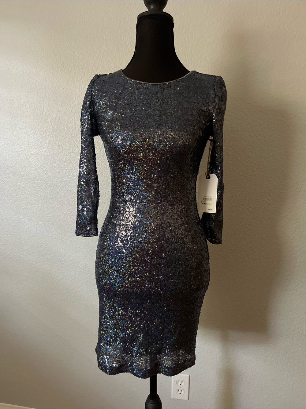Nordstrom Navy Sequin Long Sleeve Bodycon Dress